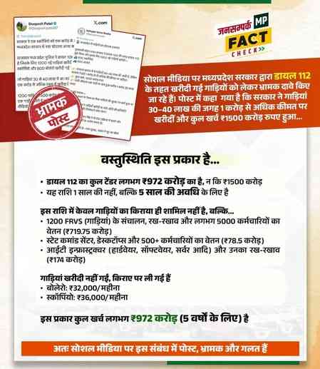 MP govt denies irregularities in 'Dail 112' services, says false info shared on social media