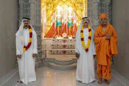 Sultan Ahmed bin Sulayem, son visit BAPS Hindu Mandir in Abu Dhabi