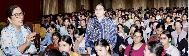 Principal Prof. Dr. Atima Sharma Dwivedi addresses new students on The Human Story 