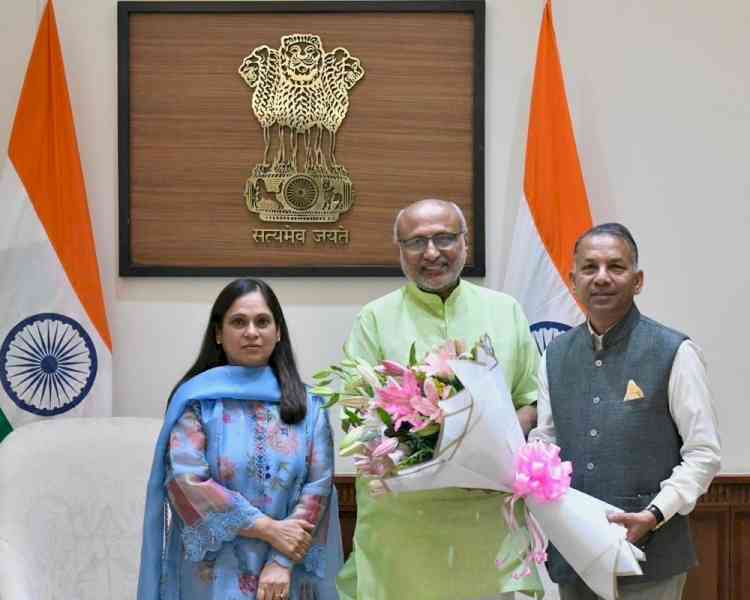 Newly elected Rajya Sabha Member Rajinder Gupta calls upon Vice President of India
