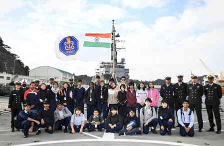 INS Sahyadri hosts schoolchildren in Japan, showcasing India’s maritime heritage