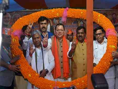 U'kand CM Dhami accuses Rahul, Tejashwi of divisive politics at Bihar's Harsidhi rally