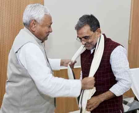Upendra Kushwaha meets Bihar CM Nitish Kumar; congratulates him on NDA’s ‘historic victory’
