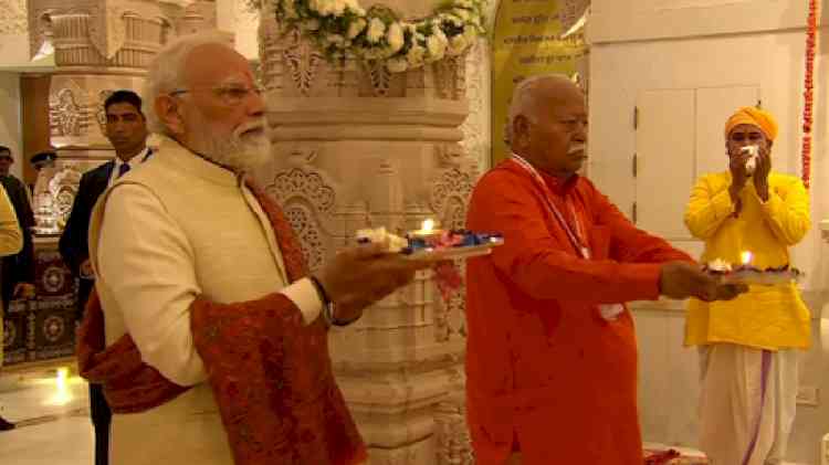 PM Modi, RSS chief Mohan Bhagwat offer prayers at Ram Temple ahead of 'Dhwajarohan Utsav'