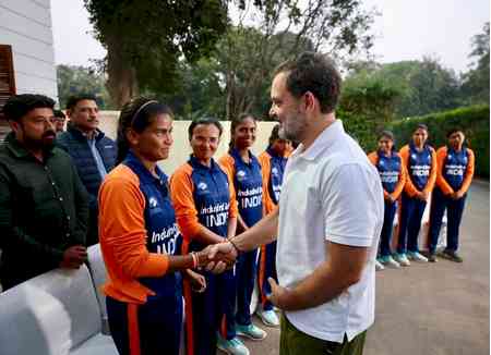 'India is proud of these champions': Leader of Opposition Rahul Gandhi meets blind women's WC-winning team