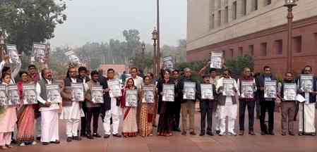 Congress MPs stage protest in Parliament complex against renaming of MGNREGA