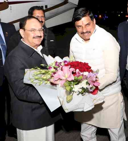 J.P. Nadda arrives in MP's Indore, CM Mohan Yadav calls him 'lucky' for BJP