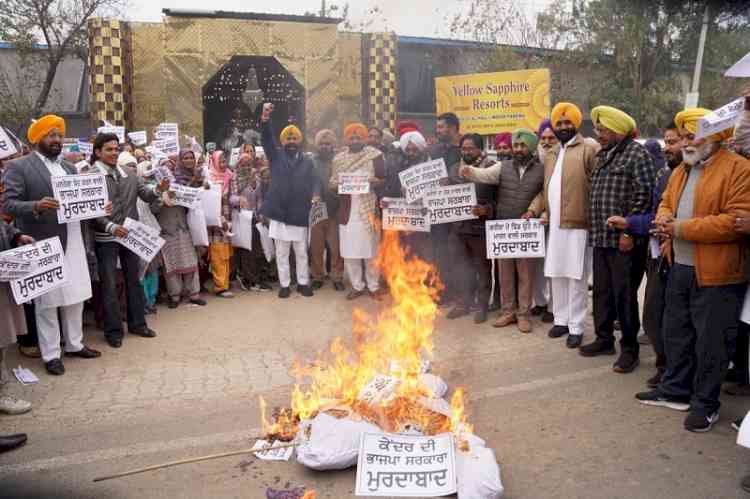 AAP leads mass protest against BJP’s ‘black law’ replacing MGNREGA, Minister Tarunpreet Singh Sond says rural livelihoods under direct attack