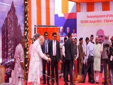 HM Shah performs bhoomi pujan for redevelopment of Surya Apartment in Ahmedabad