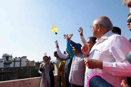Gujarat CM Bhupendra Patel, Dy CM Harsh Sanghavi join kite-flying festivities on Makar Sankranti 
