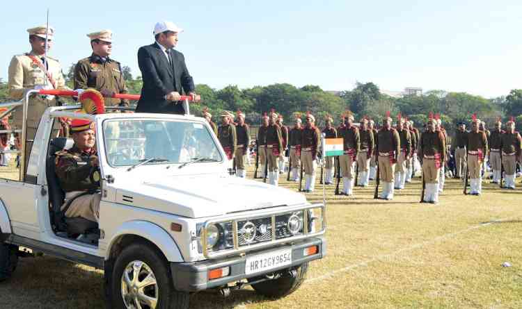 DC Sachin Gupta hoists the flag during the Full Dress Rehearsal Held for Republic Day celebration