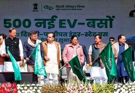 BJP chief Nitin Nabin joins Delhi CM in launching 500 e-buses, flays AAP govt for failure