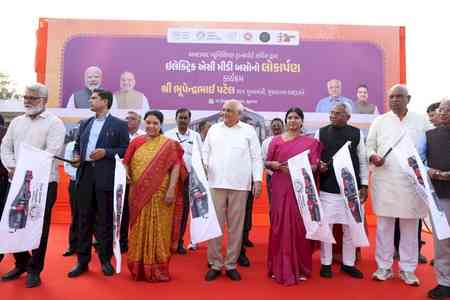 Gujarat CM flags off 28 AMTS electric buses, 225 planned
