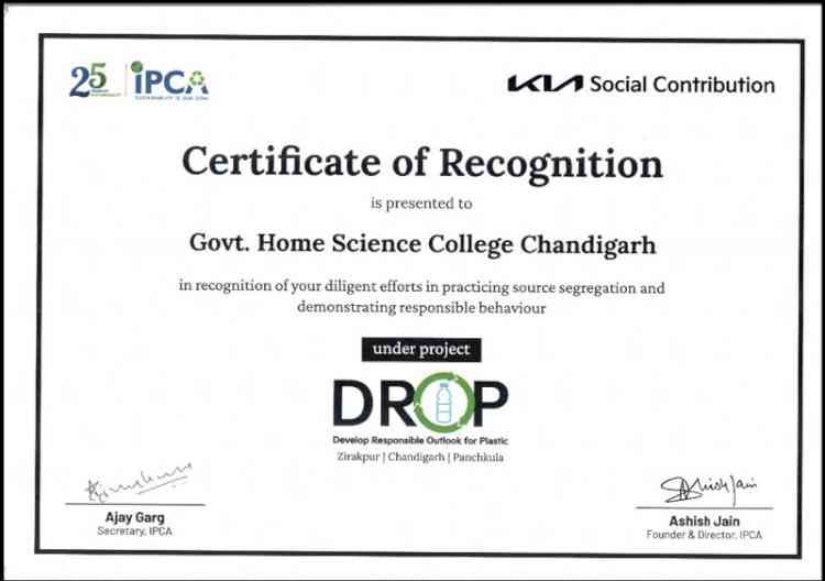College Receives Certificate of Recognition under Project DROP