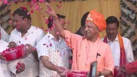 UP CM Yogi Adityanath celebrates Holi during Bhakt Prahlad procession in Gorakhpur