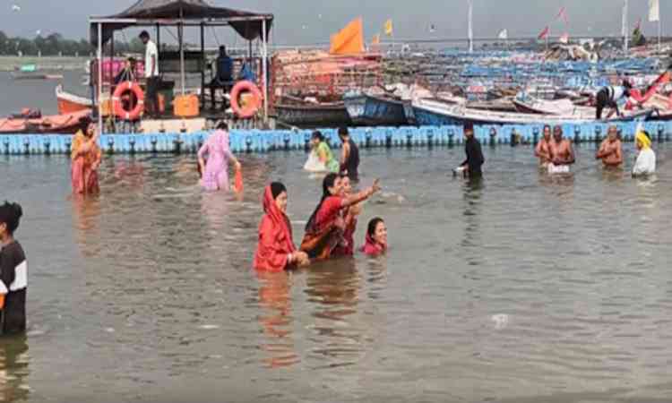 Devotees take holy dip at Triveni Sangam on Chaitra Purnima in Prayagraj