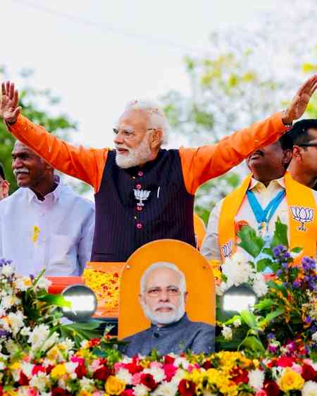 PM Modi holds grand roadshow in Puducherry ahead of April 9 polls ​