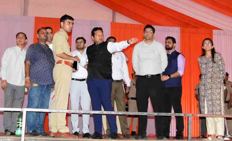 CM Nayab Saini’s Rally in Meham Today; DC Sachin Gupta visits the rally venue to inspect the arrangements.