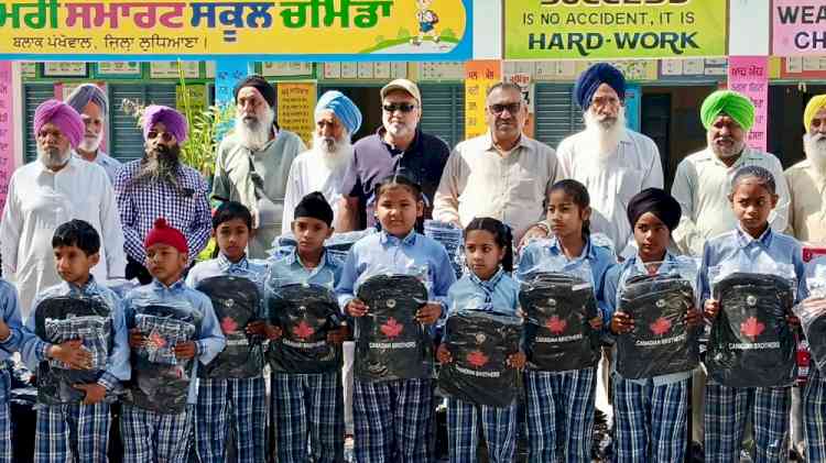 NRI Jagjit Singh Brar distributes uniforms and study material to students of Government Primary School, Chhaminda