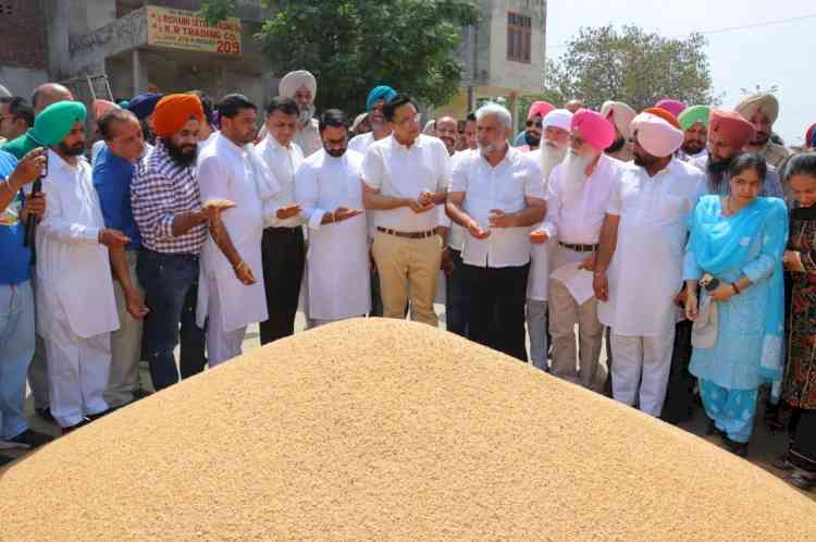 Food & Civil Supplies Minister Lal Chand Kataruchak reviews ongoing wheat procurement at Bhagtanwala Grain Market