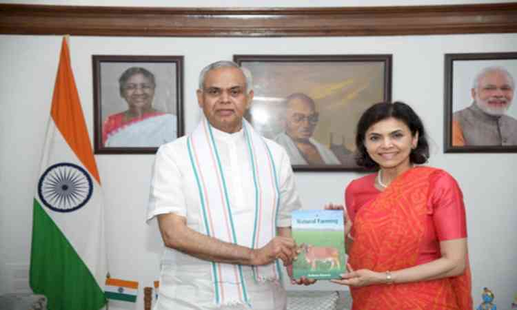 Gujarat Guv meets India's Ambassador to Japan, Air Marshal in Gandhinagar