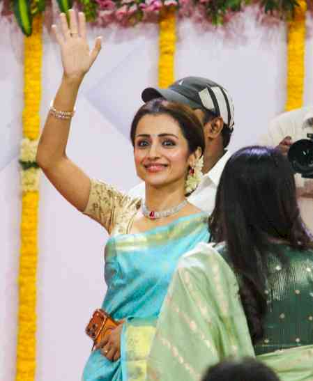 'Show stealer': Co-star Trisha in spotlight at TN swearing in ceremony as Vijay's wife, kids absent
