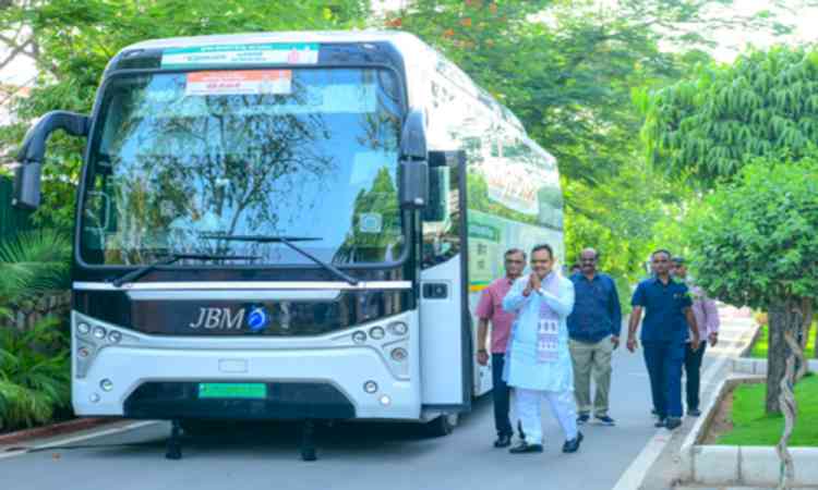 Rajasthan CM travels by electric bus to village chaupal, promotes fuel conservation and carpooling