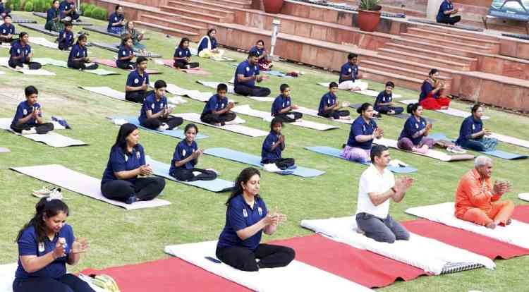 School students practice yoga at SUPVA on International Yoga Day
