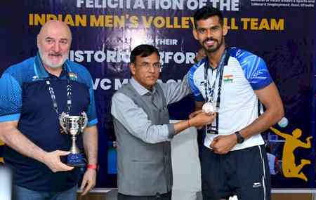 Sports Min Mandaviya felicitates Team India after historic Men’s Volleyball Cup bronze