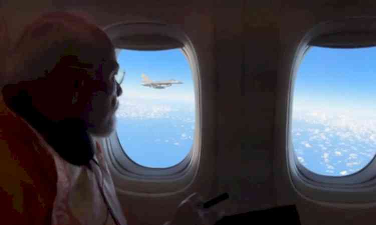 Five Indonesian fighter jets escort PM Modi's aircraft as he departs after successful visit