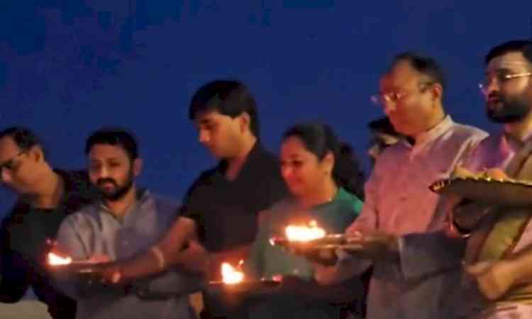 Delhi CM Rekha Gupta performs Ganga Arti in Varanasi