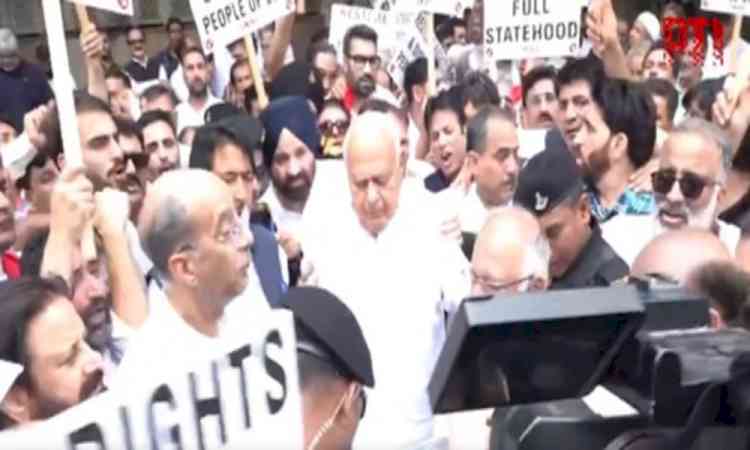 Farooq Abdullah leads NC's statehood restoration protest in Delhi