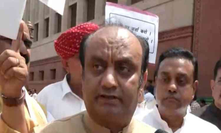 NDA protests at Parliament's Makar Dwar, accuses Congress of 'wasting' valuable time of House