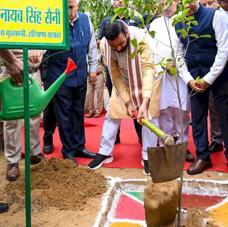 CM Nayab Singh Saini plants a sapling at MDU, Rohtak