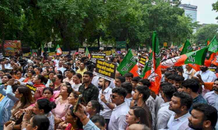 BJP stages protest outside AAP's office in Delhi; demands resignation of Punjab Education Minister