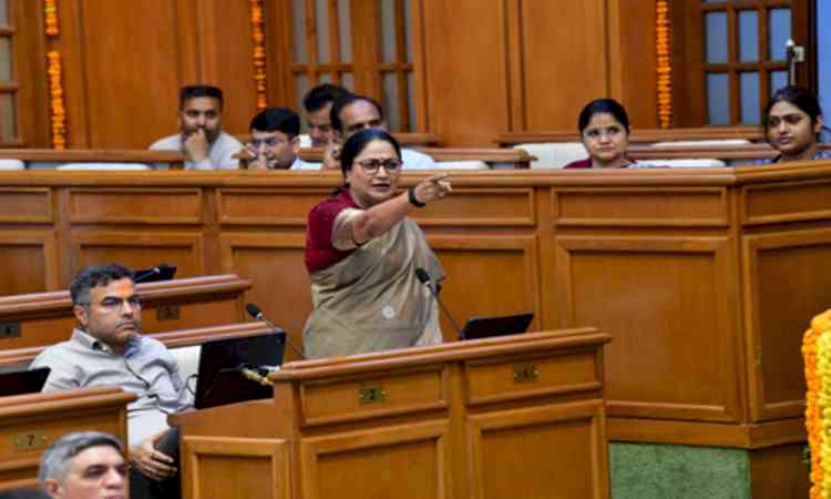 CM Rekha Gupta showcases Delhi Lakshmi Yojana in Assembly as Oppn walks out