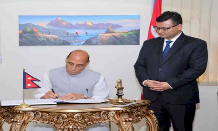 We stand shoulder to shoulder: Rajnath Singh visits Nepal Embassy, offers condolences over devastating floods