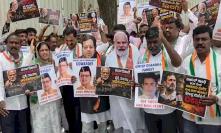 Bengaluru: Cong workers protest over FIR against Rahul Gandhi in Haldwani incident