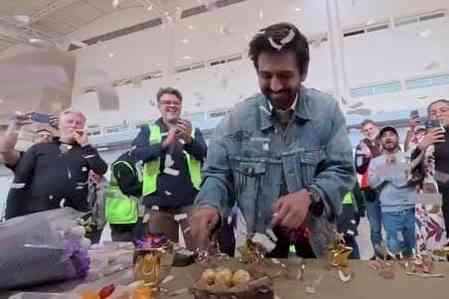 Kartik Aaryan celebrates National Award Win with 'Captain India' team during London shoot 