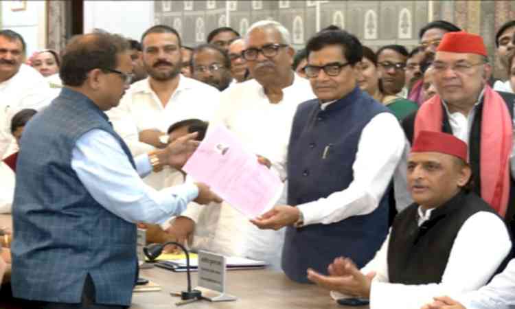 SP leaders Ram Gopal Yadav, Dhanraj Nathwani file nominations for Rajya Sabha from UP