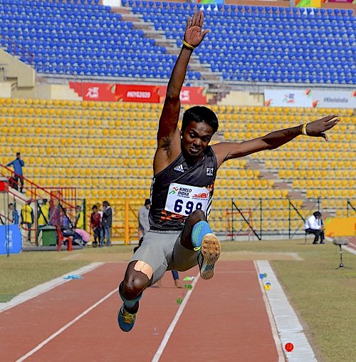 Saran of Tamil Nadu converts bronze into gold with final jump of 7.41m