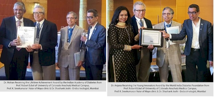 Indian Academy of Diabetes honours Dr V Mohan and Dr R M Anjana 
