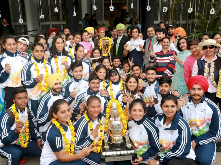 Procession on winning first Khelo India Trophy by PU