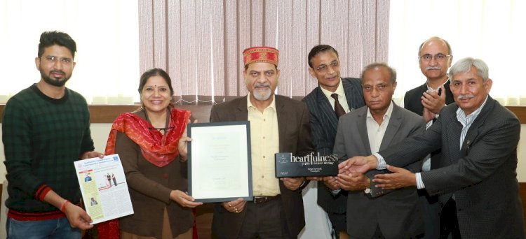 Recognition award bestowed on PU by Heartfulness Institute, Kanha Shantivanam, Hyderabad